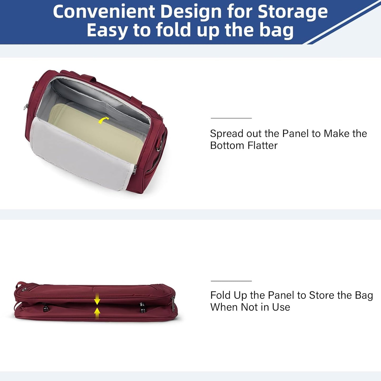 Carry on Duffel Bag Foldable Duffle Bags for Travel, Under Seat Personal Item Bags for Airplanes, Weekender Overnight Mens Travel Tote Bag for Women Small Softside Carry on Luggage (Burgundy)