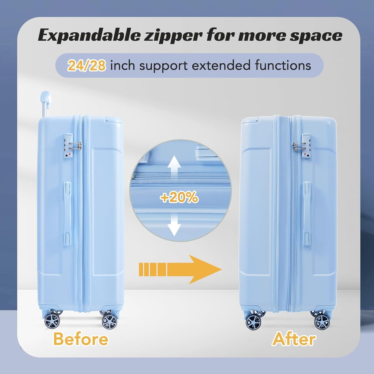 Merax 24 Inch Expandable Checked Luggage, Hardshell ABS Medium Suitcase with Spinner Wheels, TSA Lock, Lightweight Travel Suitcase for Long Trips and Vacations