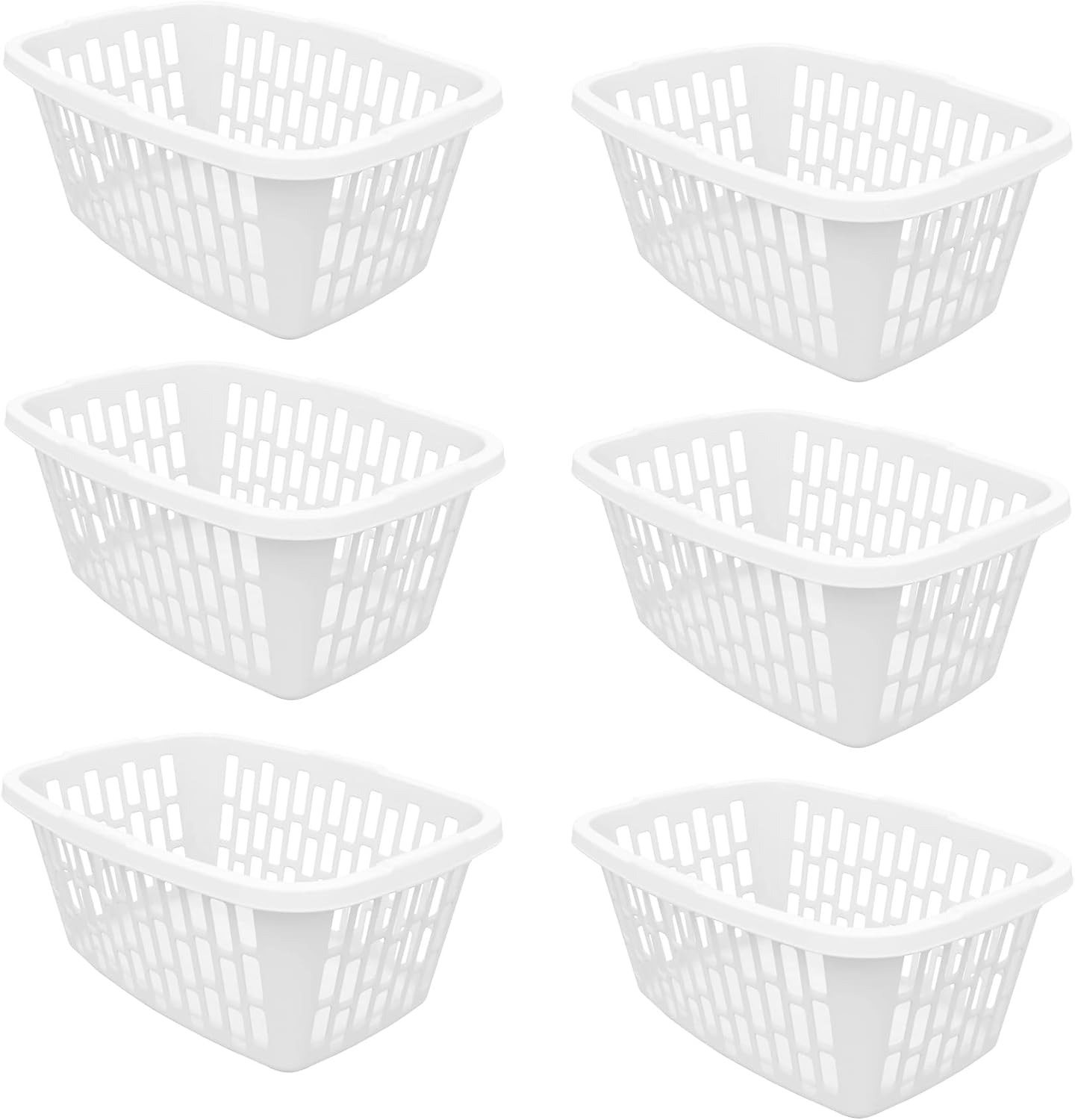 (6 Pack)1.5 Bushel Rectangular Laundry Basket with Handles,Stackable Plastic Laundry Hamper,White Ventilated Design for Easy Carrying & Storage