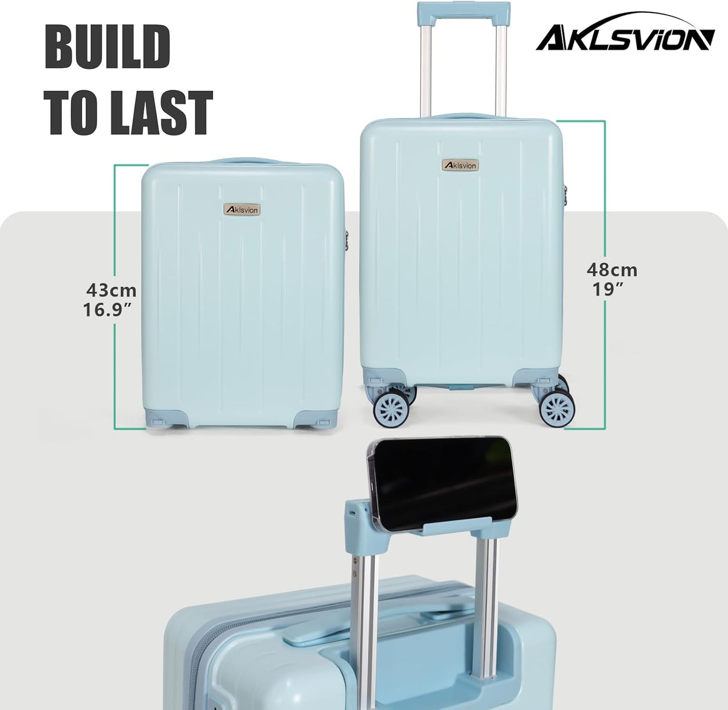 18-inch Carry-on Boarding Luggage: Equipped with Movable Wheels, TSA Approved,Under the Seat, Hard Shell Construction, Lightweight Bag with Essential Accessories (Baby Blue)