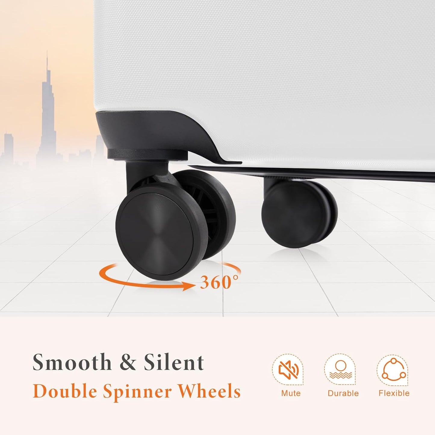 Sweetcrispy Carry on Luggage, Hard Shell ABS Suitcase with Double Spinner Wheels, Lightweight Expandable Rolling Suit Case with TSA Lock, 21 Inch Cream White