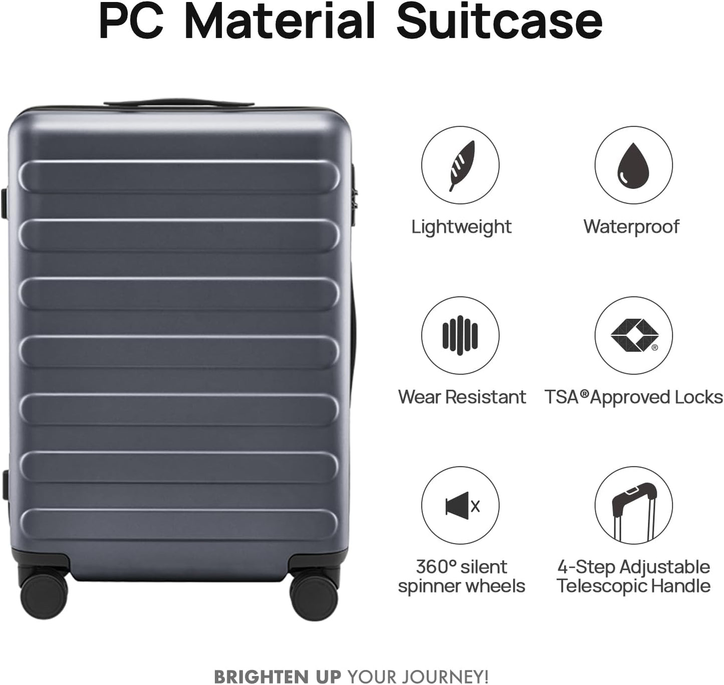 NINETYGO Medium Checked Luggage 26 Inch, Checking In Luggage with Smooth Spinner Wheels, Lightweight, Hard Shell PC Suitcase, Lightweight Travel Luggage, TSA Approved (Grey, Rhine Basic)