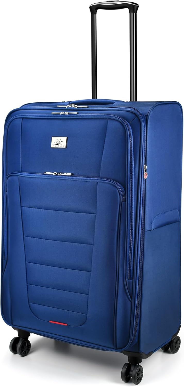 Verdi Softside Expandable 28 Inch Luggage with Spinner Wheels Lightweight Travel Suitcase (Navy, Checked-Large 28-Inch)
