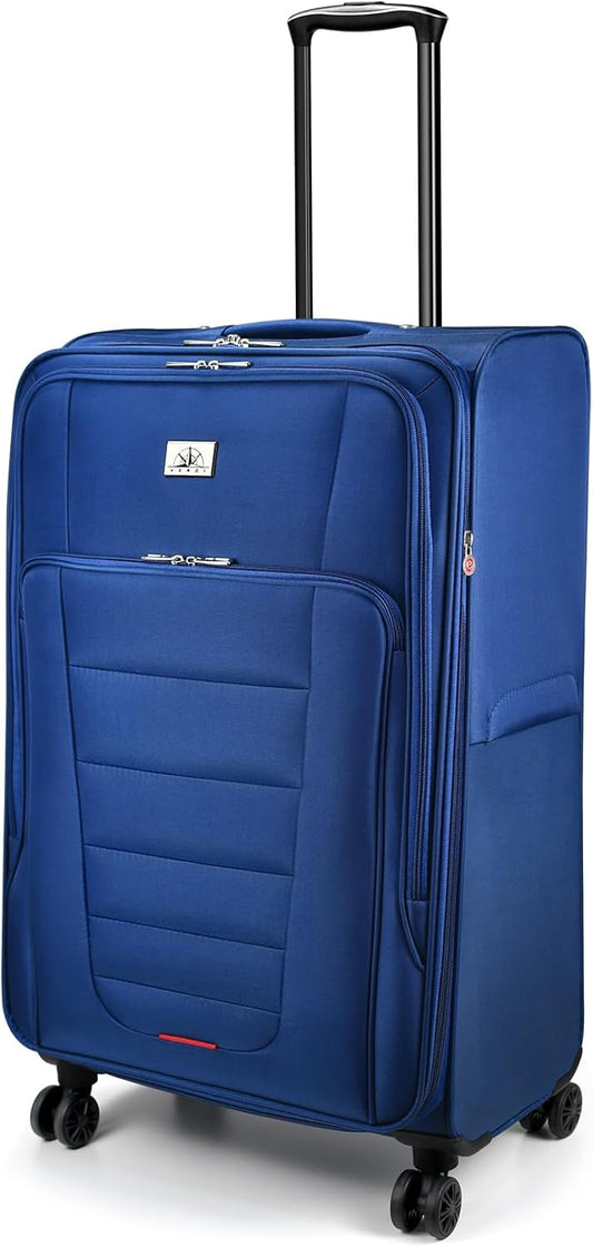 Verdi Softside Expandable 28 Inch Luggage with Spinner Wheels Lightweight Travel Suitcase (Navy, Checked-Large 28-Inch)