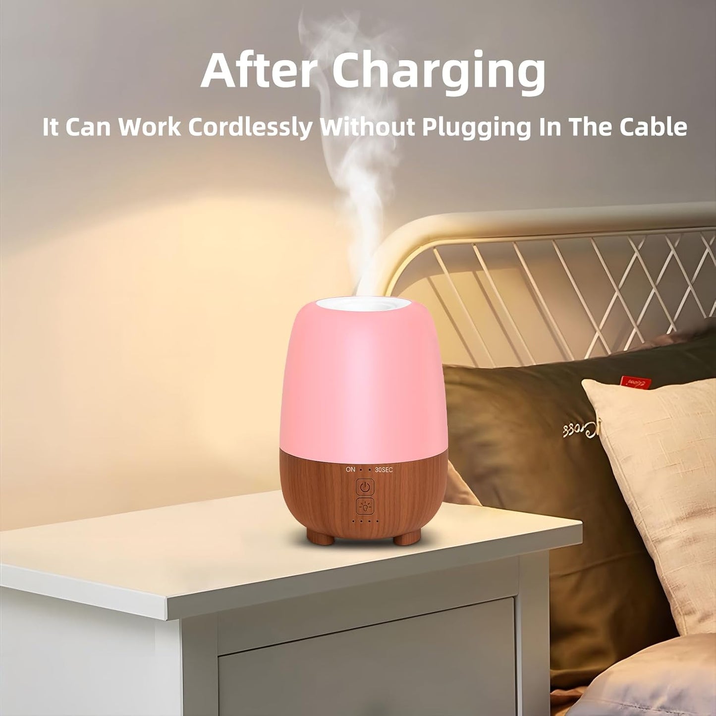 Rechargeable Battery Essential Oil Diffuser 150ML, Portable Cordless Aromatherapy Diffuser, 7-Color LED Light, 7 Hours Run Time, Quiet Design, Safe Auto Shut-Off, for Office, Home, Outdoor