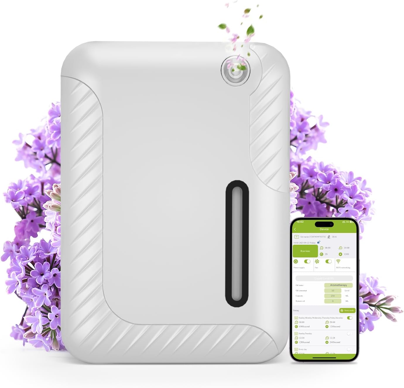 Smart Essential Oil Diffuser for Large Spaces, 250mL Capacity Covering 2300 sq.ft, Programmable Timer, for Home Office Commercial Aromatherapy, White