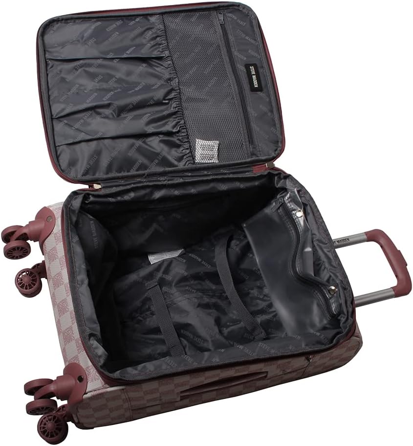 Steve Madden Designer Luggage Collection - 3 Piece Softside Expandable Lightweight Spinner Suitcase Set - Travel Set includes 20 Inch Carry on, 24 Inch & 28-Inch Checked Suitcases (Chalet Pink)