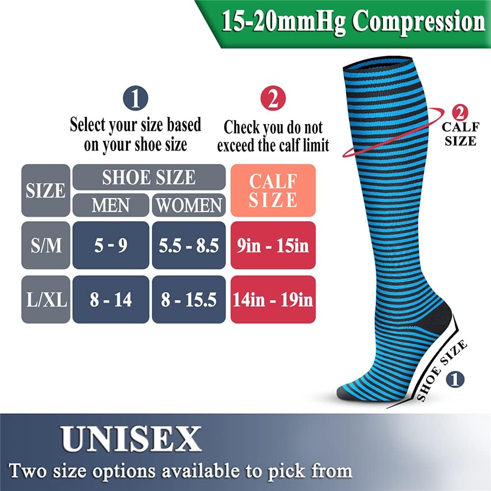 QUXIANG Copper Compression Socks for Women & Men Circulation (8 Pairs) - Best for Running Athletic Cycling - 15-20 mmHg