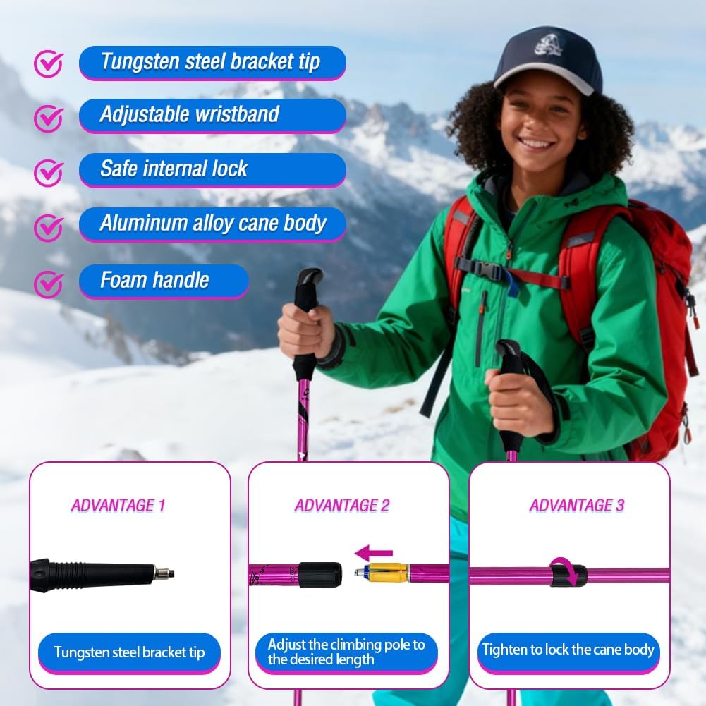 Hiking Trekking Poles, 2 Pack Anti Shock, Adjustable, Collapsible Hiking Poles for Trekking or Walking, Lightweight Aluminum Sticks for Children