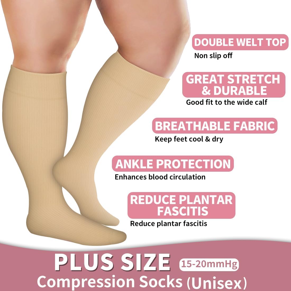 Laite Hebe Plus Size Compression Socks for Women and Men-3 pairs Wide Calf Knee High Support for Circulation