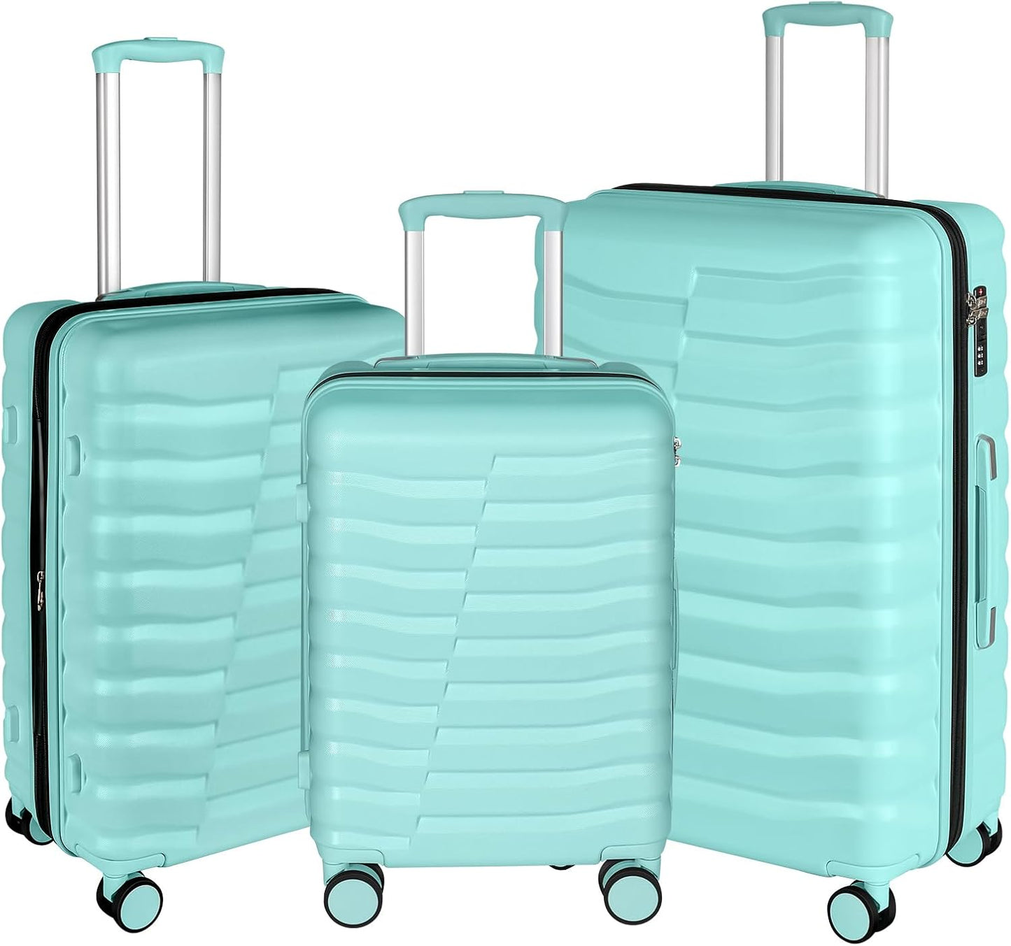Lightweight Luggage with Spinner Wheels & YKK Zipper, 3-Piece Suitcase ABS+PC Hardside Hard Shell Luggage Set with TSA Lock, Light Mint Green (20+24+28 inch)