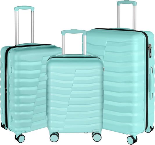 Lightweight Luggage with Spinner Wheels & YKK Zipper, 3-Piece Suitcase ABS+PC Hardside Hard Shell Luggage Set with TSA Lock, Light Mint Green (20+24+28 inch)
