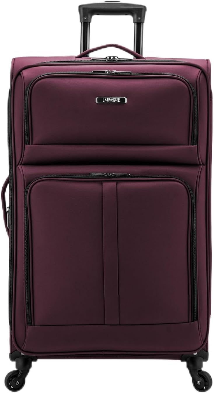 U.S. Traveler Anzio Softside Sturdy Ballistic Nylon Expandable Travel Suitcase Luggage with 4 Spinner Wheels Burgundy, Checked-Large 30-Inch