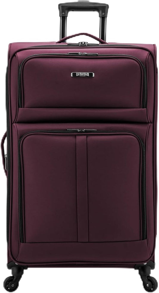 U.S. Traveler Anzio Softside Sturdy Ballistic Nylon Expandable Travel Suitcase Luggage with 4 Spinner Wheels Burgundy, Checked-Large 30-Inch