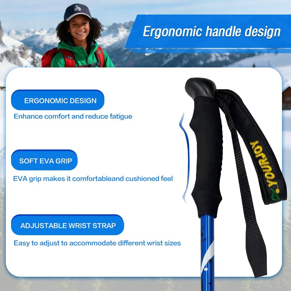 Hiking Trekking Poles, 2 Pack Anti Shock, Adjustable, Collapsible Hiking Poles for Trekking or Walking, Lightweight Aluminum Sticks for Children