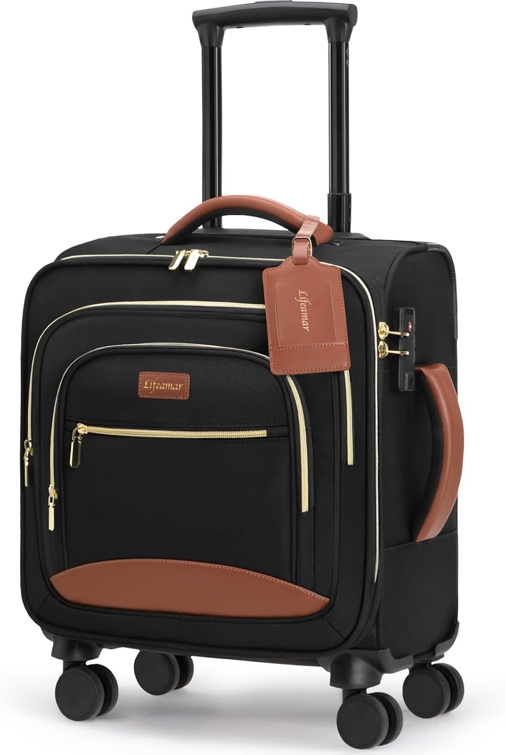 Underseat Carry On Luggage with Wheels 18x14x8 Airline Approved, 16-inch Softside Spinner Suitcase Under Seat Personal Item Travel Bag, Compact Rolling Luggage for Business & Weekend