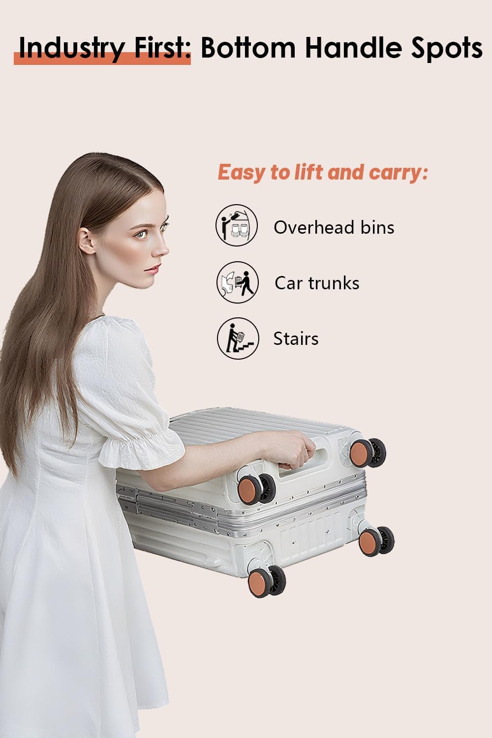 24 Inch Hardside Checked Luggage with Leather Handle, PC Zipperless Suitcase with Spinner Wheels and TSA Locks, Lightweight Checked Luggage for Travel, Grey