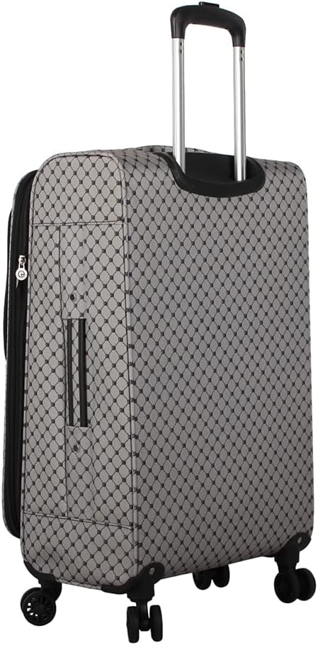 Steve Madden Designer Luggage Collection - Lightweight 24 Inch Expandable Softside Suitcase - Mid-size Rolling 4-Spinner Wheels Checked Bag (Noble Black/Grey, 24in)