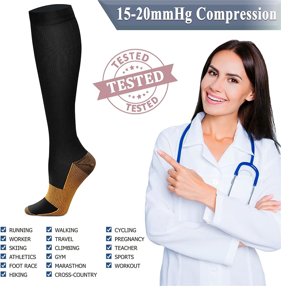 QUXIANG Copper Compression Socks for Women & Men Circulation (8 Pairs) - Best for Running Athletic Cycling - 15-20 mmHg