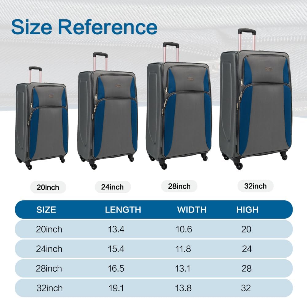 Lispin Luggage Set Softshell Expandable 4 Piece Suitcase with Wheels Softside Lightweight Travel Carry on Luggage (Blue Gray+Polyester)