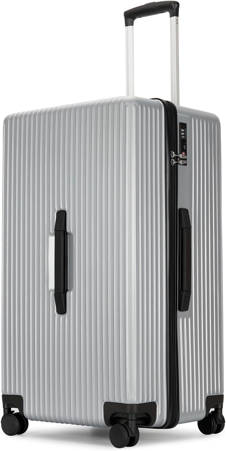 PRIMICIA GinzaTravel Trunk Luggage, 28 Inch Luggage with Spinner Wheels, Scratch resistant texture Lightweight PC material with TSA Lock (Star Silver)