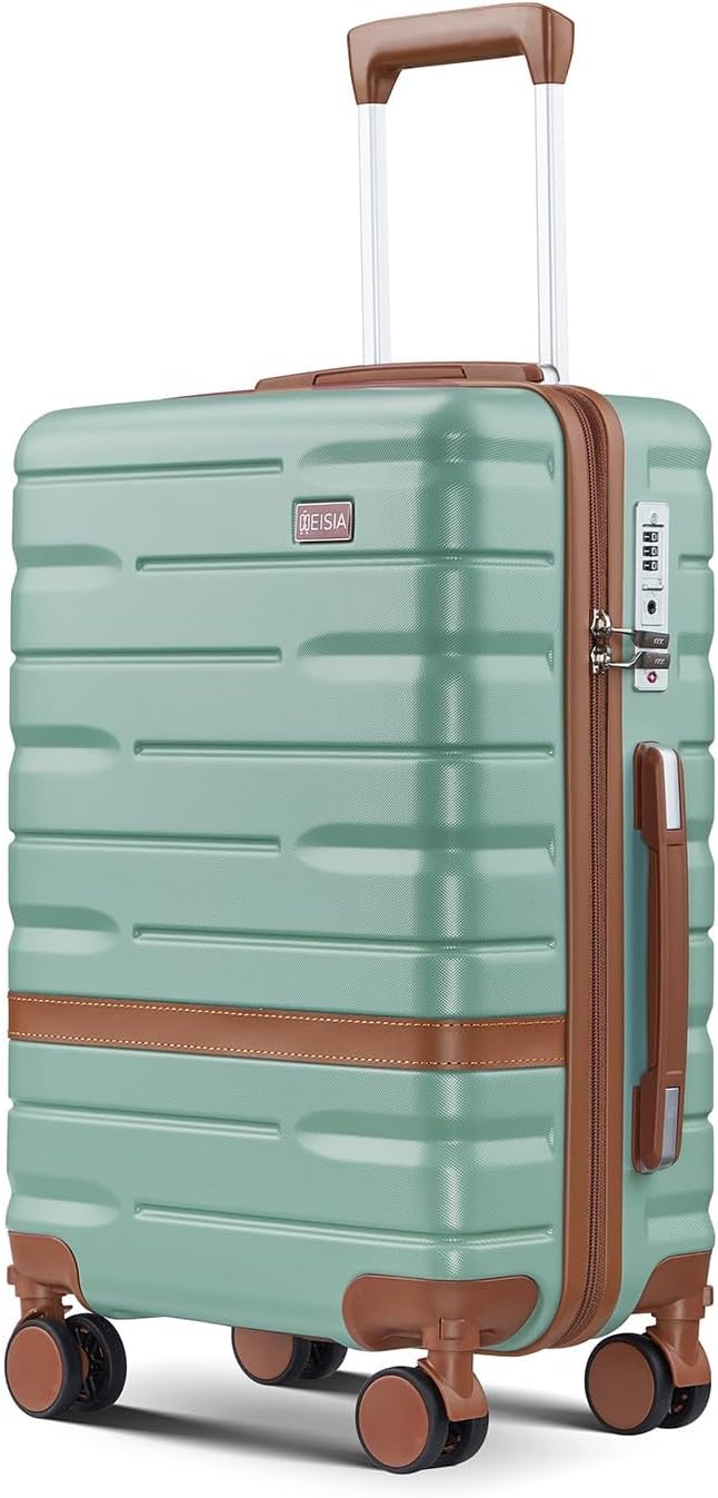 Luggage Sets 3 Piece with TSA Lock Hardside PC+ABS Carry On Suitcase with YKK Zippers Lightweight Rolling Travel Luggage Sets with Spinner Wheels (Green, 20 Inch)