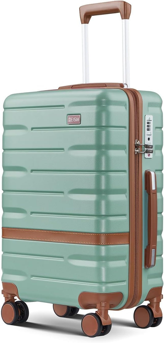 Luggage Sets 3 Piece with TSA Lock Hardside PC+ABS Carry On Suitcase with YKK Zippers Lightweight Rolling Travel Luggage Sets with Spinner Wheels (Green, 20 Inch)