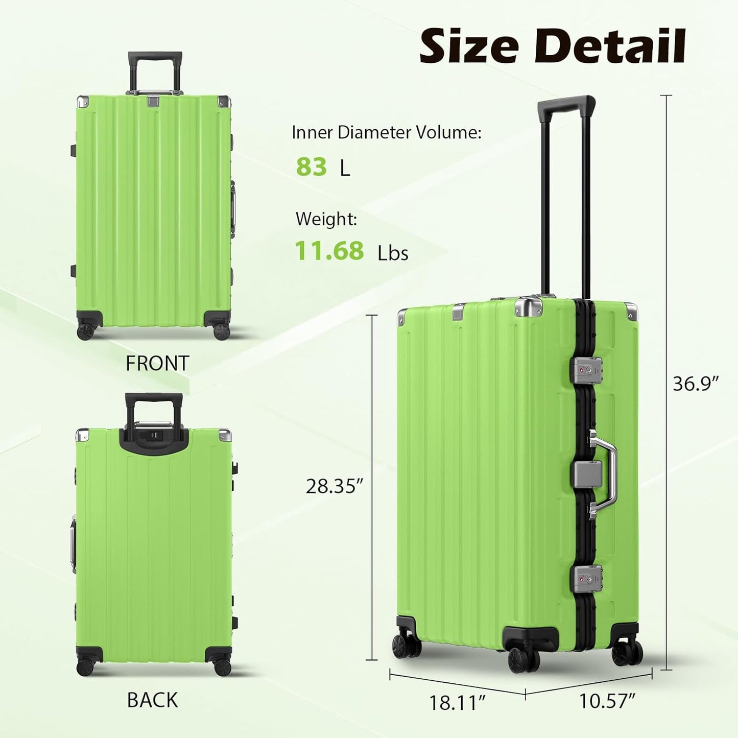 Krute Large Luggage 28 inch Zipperles Suitcase With Spinner Wheels USB Charger Hardside PC Aluminum Frame Luggages Checked Suitcases with TSA Lock (1 Piece)