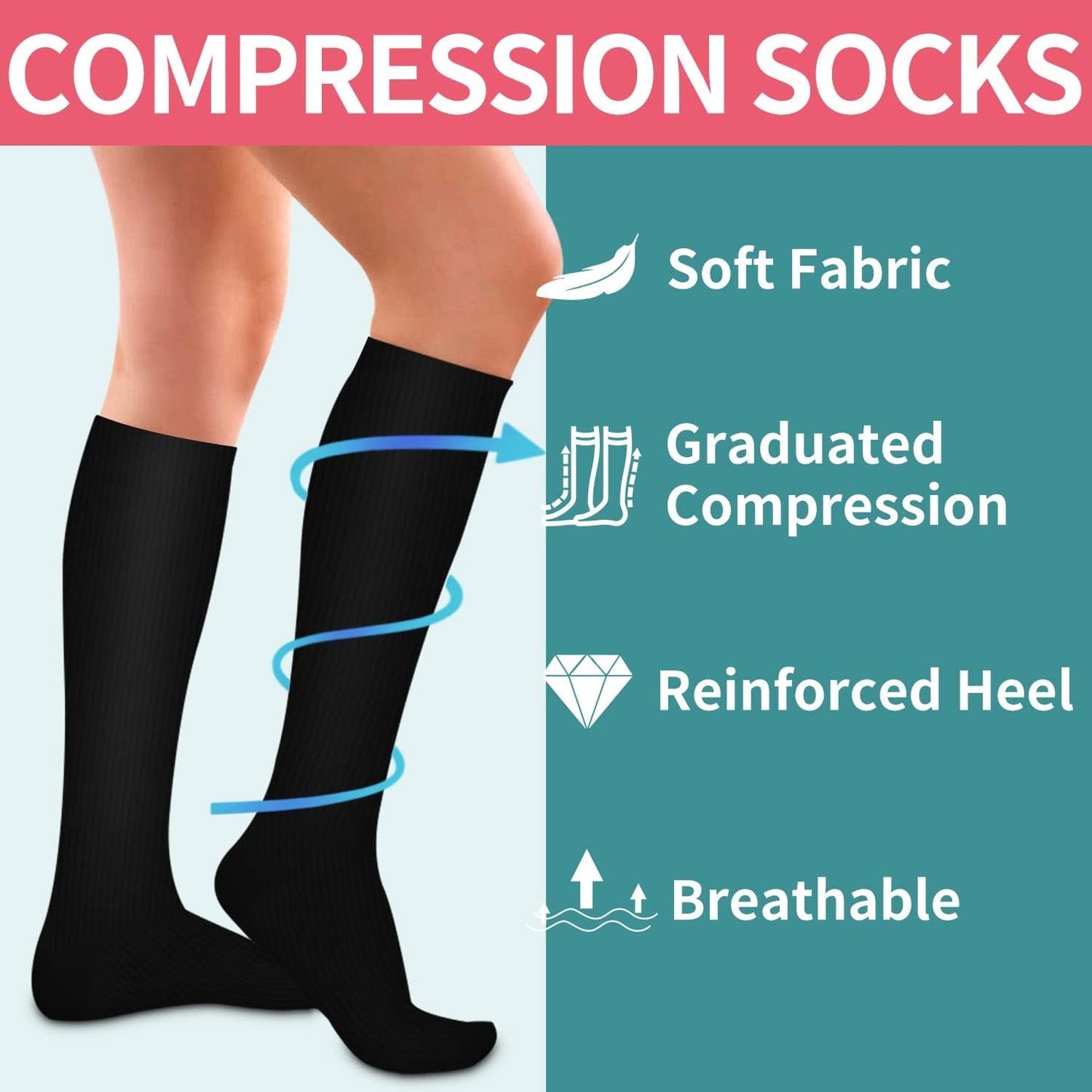 COOLOVER Compression Socks for Women and Men - Best for Circulation, Running, Athletic, Recover, Nurse, Travel