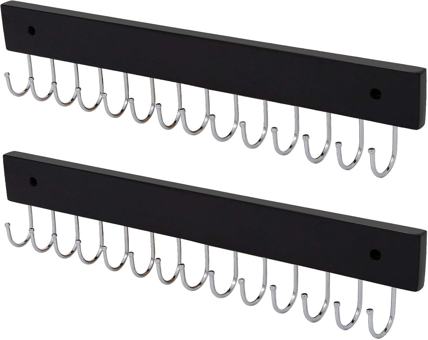 Wall Mounted Necklace Holder, Classic Style Necklace Holder, Tangle-Free Wall Jewelry Organizer with 28 Hooks(2 Packs,Black)