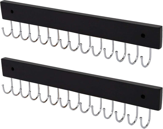 Wall Mounted Necklace Holder, Classic Style Necklace Holder, Tangle-Free Wall Jewelry Organizer with 28 Hooks(2 Packs,Black)