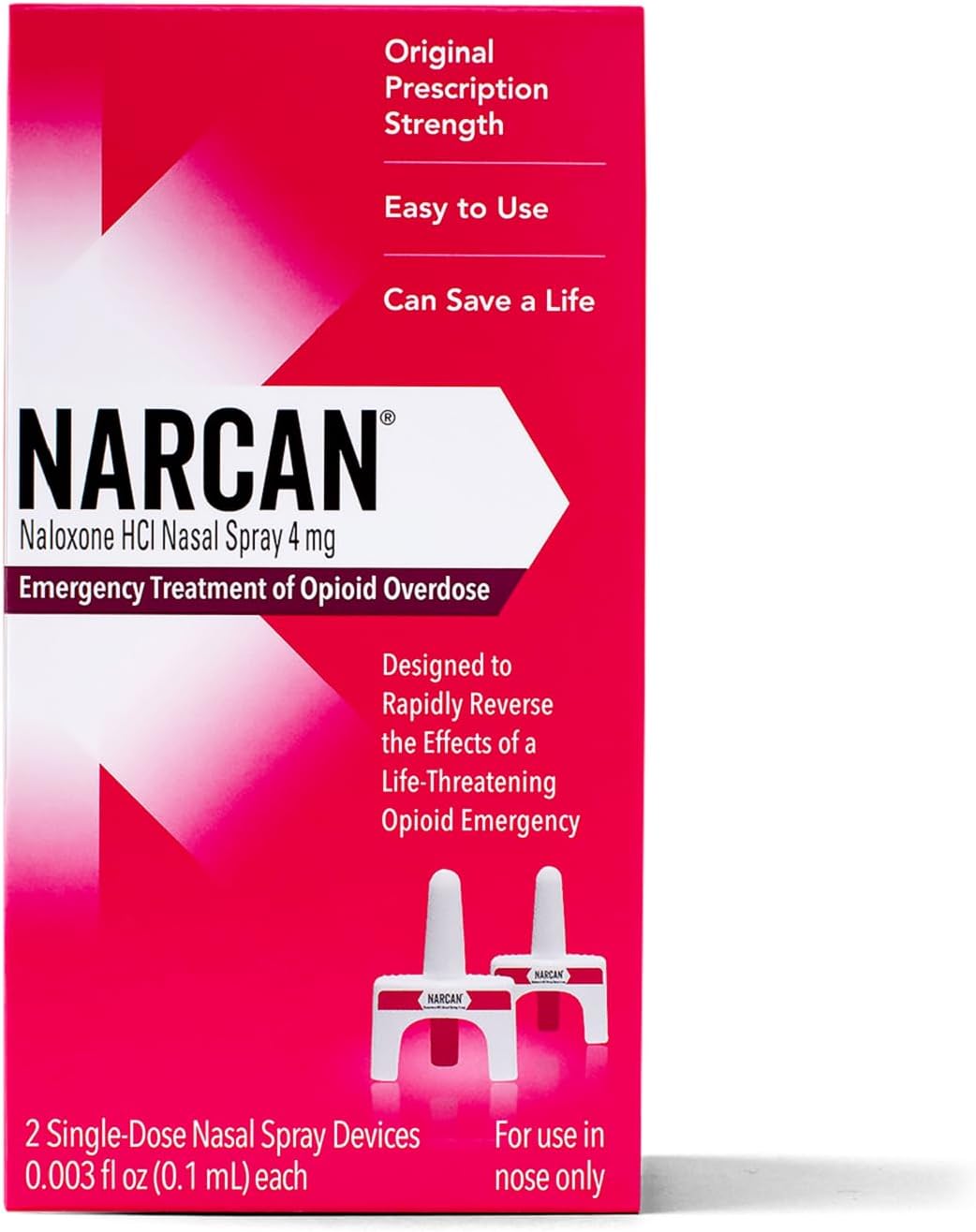 NARCAN Nasal Spray 4 mg, Emergency Treatment of Opioid Overdose, 2 Single-Dose Devices