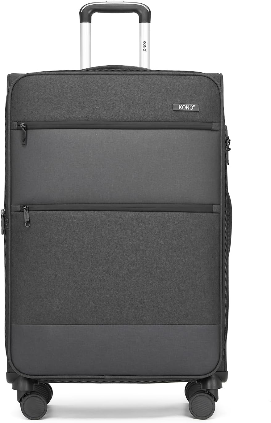 Kono 28 Inch Softside Expandable Checked Luggage with 8 Spinner Wheels TSA Lock Softshell Lightweight Business Travel Suitcase for Men and Women, Black