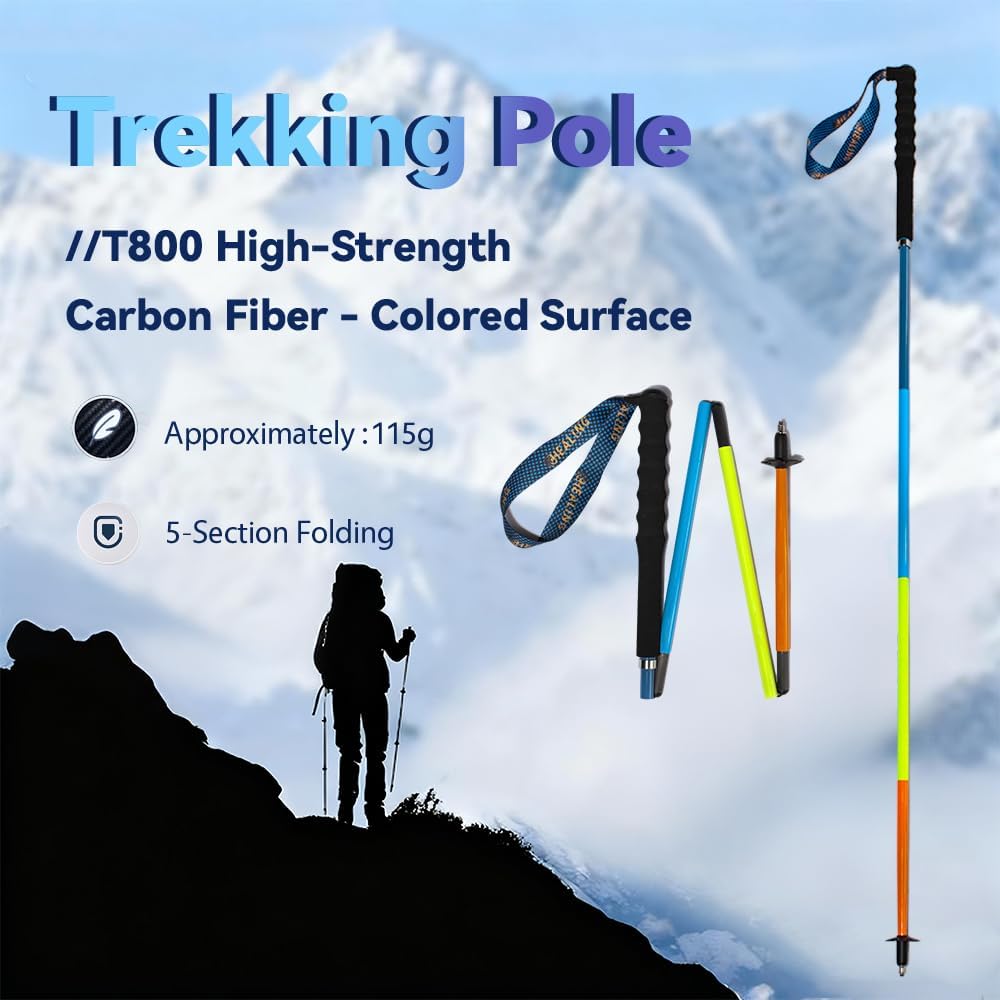 Carbon Fiber Trekking Poles 2-Pack - Ultra Lightweight 10oz, Collapsible 3-Piece Folding Design with Anti-Shock, Moisture-Wicking Cork Grips for Hiking, Mountaineering