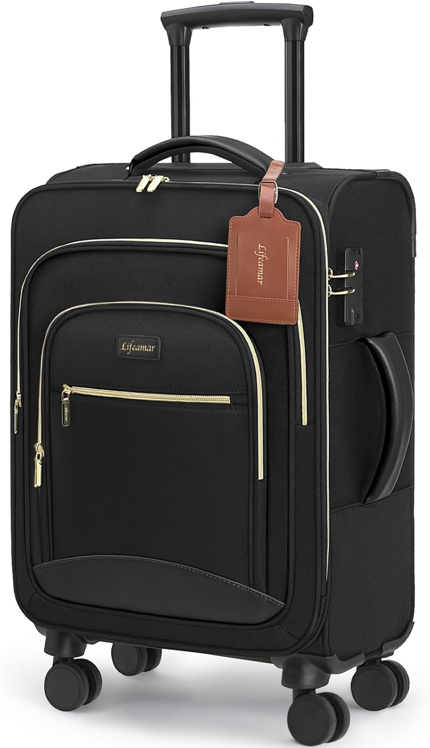 Carry On Luggage 22x14x9 Airline Approved, 20 Inch Softside Suitcase with 360° Spinner Wheels & TSA Lock, Ultra-Lightweight Water-Resistant Large Capacity Luggage for Women & Men