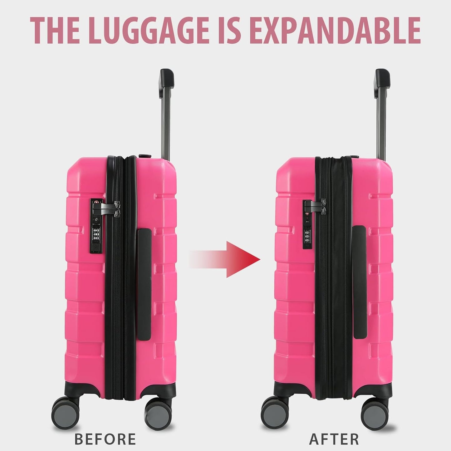 KROSER Hardside Expandable Carry On Luggage with Spinner Wheels & Built-in TSA Lock, Durable Suitcase Rolling Luggage with USB Port, Carry-On 20-Inch Magenta