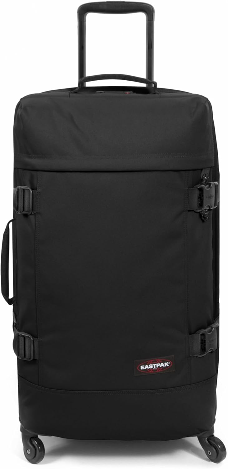 EASTPAK Trans4 M – 68L Large Wheeled Luggage with Dual Compartments, TSA Lock, 360° Spinner Wheels, and Diamond-Embossed Handle, Black