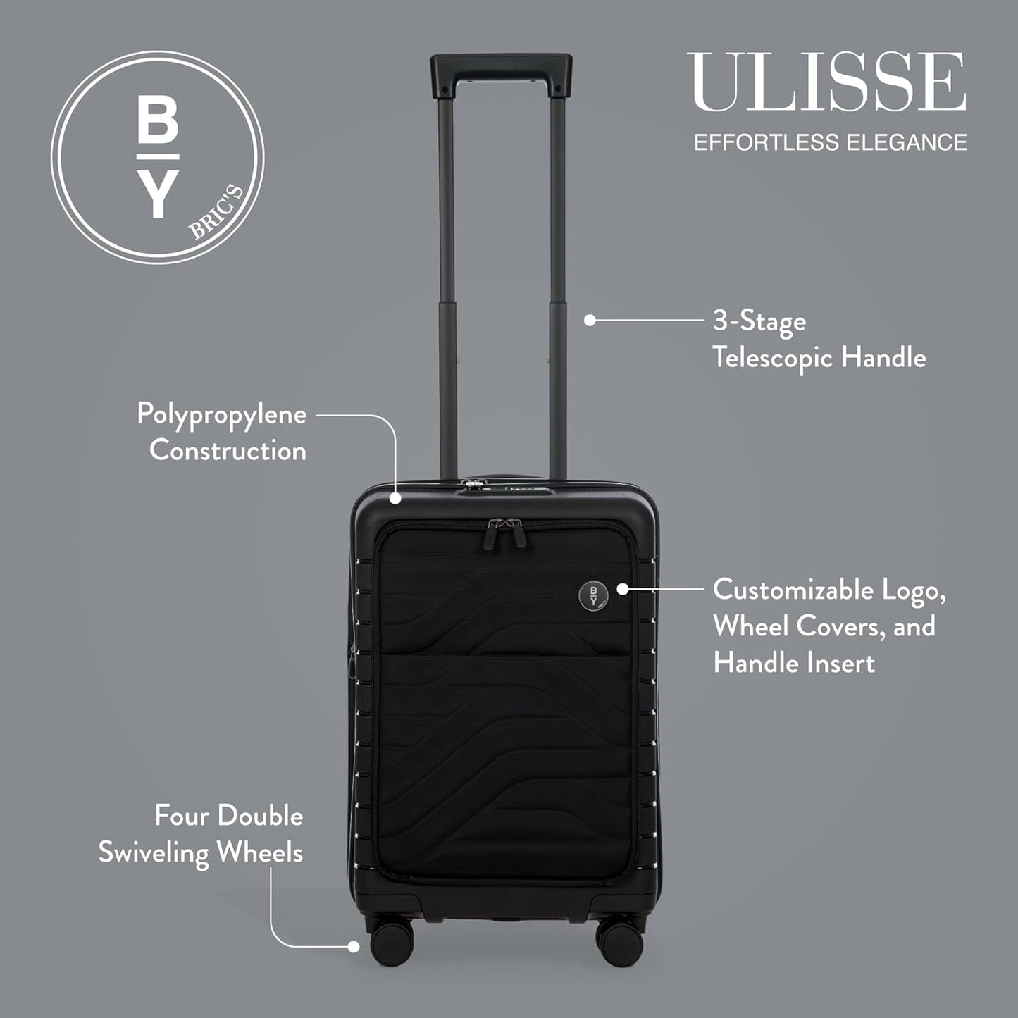 Bric's B|Y Ulisse Spinner Carry-On Suitcase, Lightweight Expandable Hard Shell Luggage with TSA Lock and Smooth 360° Wheels 21 Inch – Nero
