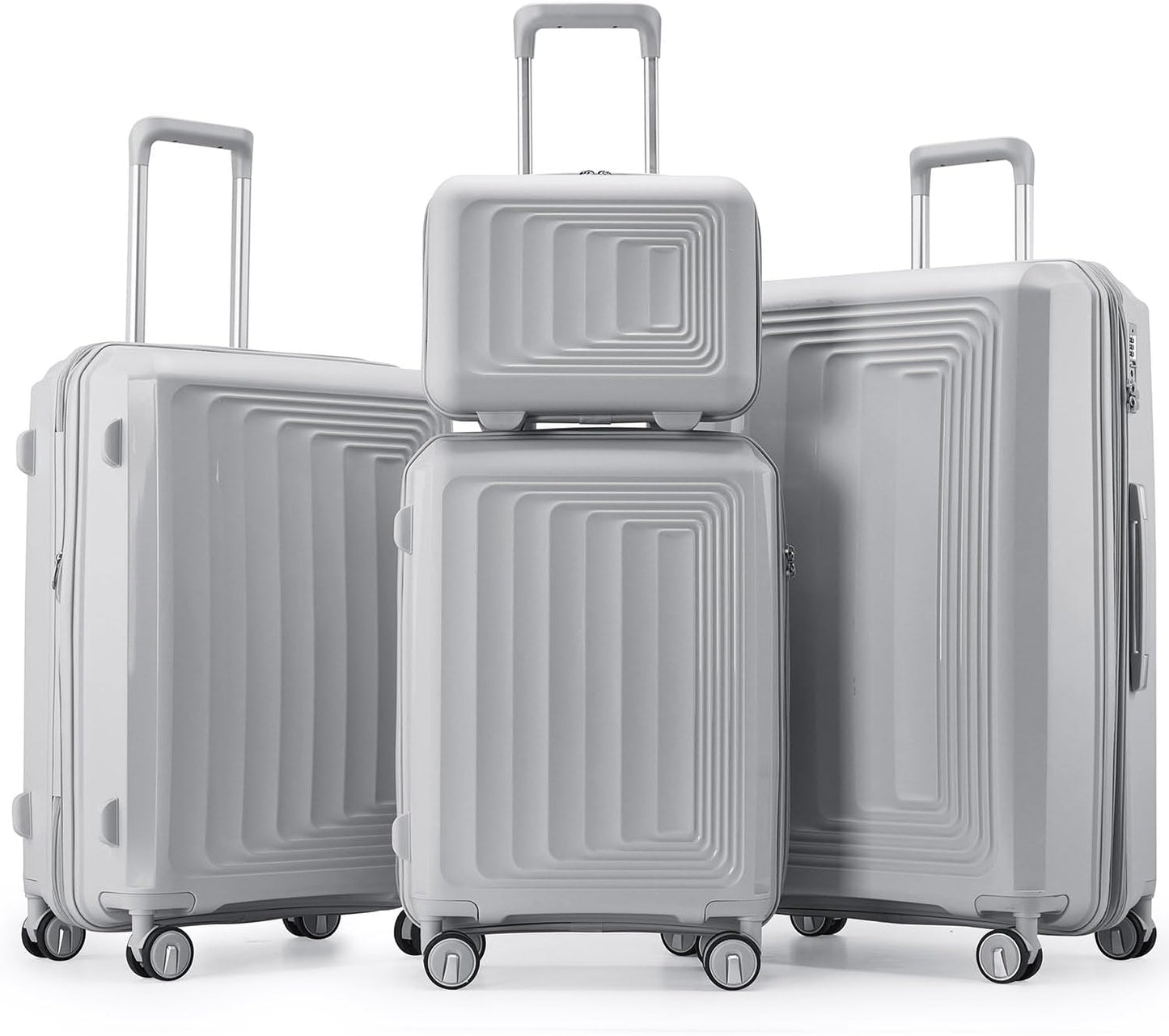4-Piece Expandable Hardshell Luggage Set with TSA Lock (14/20/24/28) - Lightweight PP Suitcases, 360° Silent Spinner Wheels and Durable 100LB Handle for Air Travel (C# Silver)