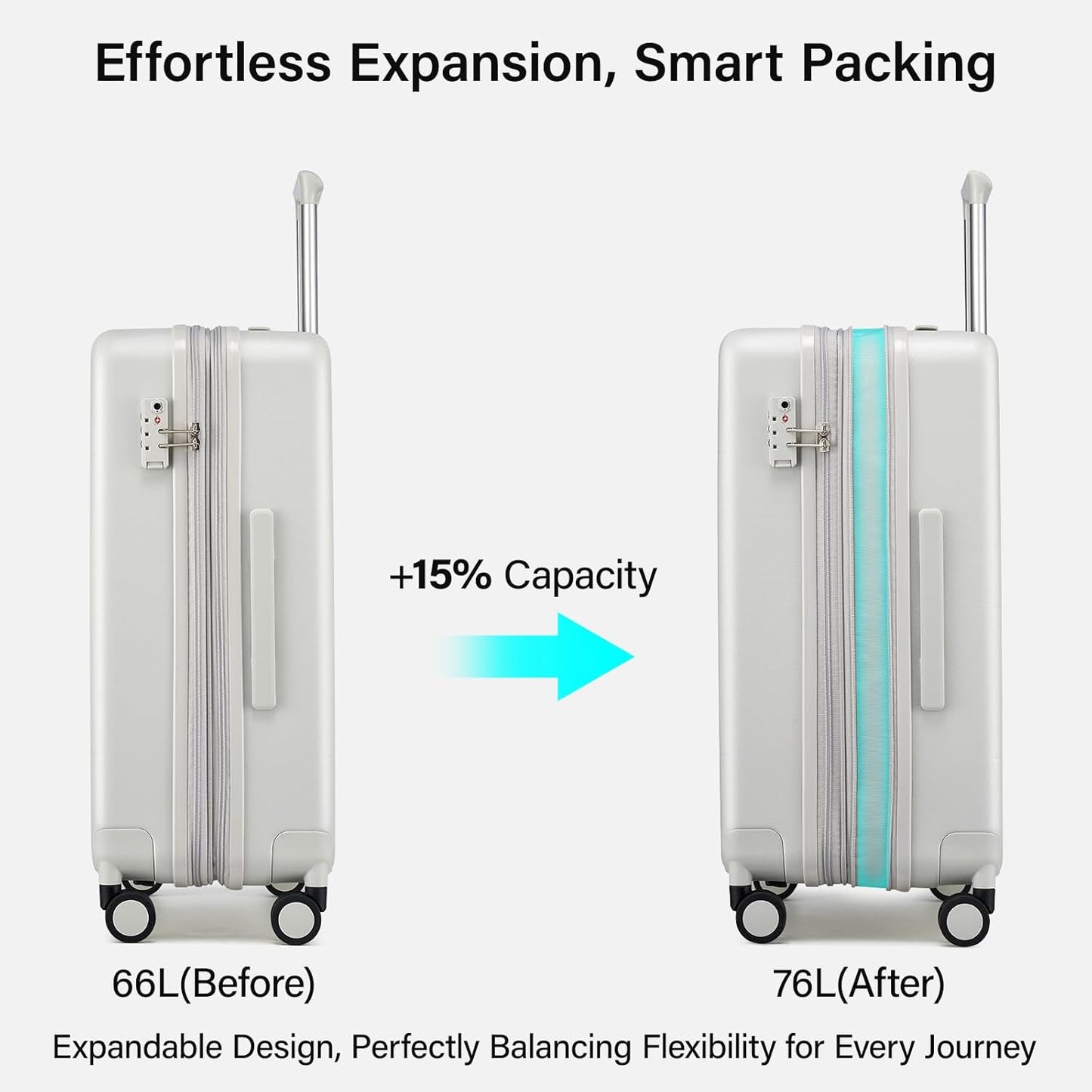 Hanke Expandable 24 Inch Luggage with Spinner Wheels, Hardside Medium Checked luggage, All-PC Hard Shell Suitcase, TSA Lock, Lightweight Checked-Medium (Smoke White, 76L)