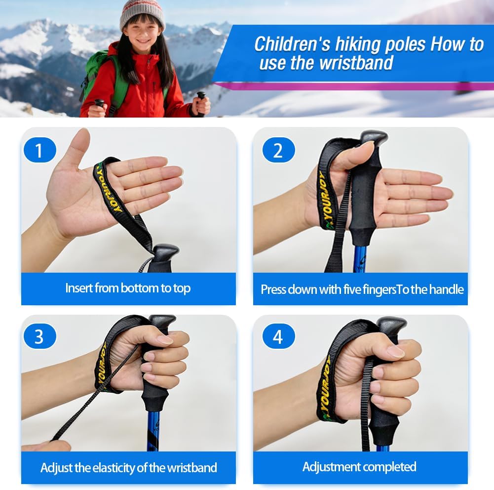 Hiking Trekking Poles, 2 Pack Anti Shock, Adjustable, Collapsible Hiking Poles for Trekking or Walking, Lightweight Aluminum Sticks for Children