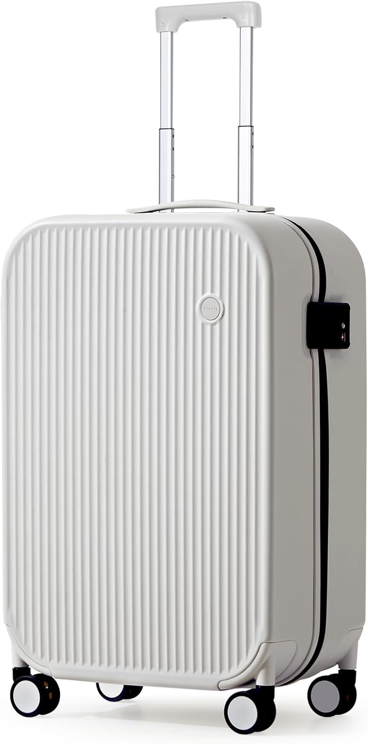 mixi Hardside PC Suitcase 20 Inch Carry On Luggage Spinner Wheels TSA with Cover, Smoke White