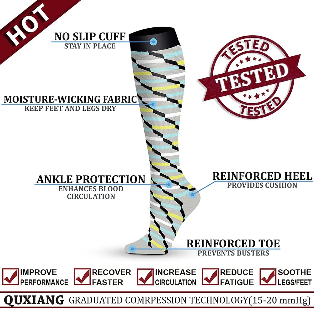 QUXIANG Copper Compression Socks for Women & Men Circulation (8 Pairs) - Best for Running Athletic Cycling - 15-20 mmHg