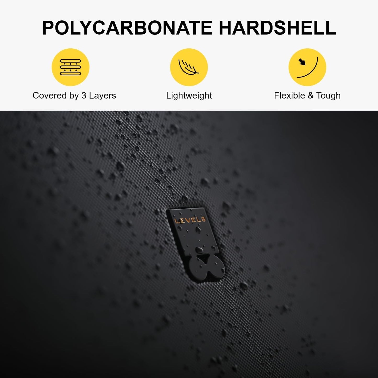 LEVEL8 Luggage Sets 3 Piece, 20 Inch Carry on, 24&28 Checked Hardshell Suitcases Set, Lightweight Luminous Textured Large Luggages with Spinner Wheels Tsa Lock, 3-Piece Set (20/24/28), Black