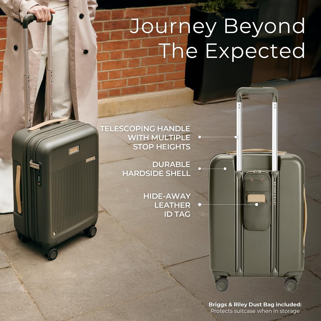 Briggs & Riley 21" Global Carry On Expandable Spinner - Luggage for Travel, Suitcases with Wheels, Hardside Rolling Bag for Men & Women, Self-Repairing Zipper - Sympatico Collection, Olive