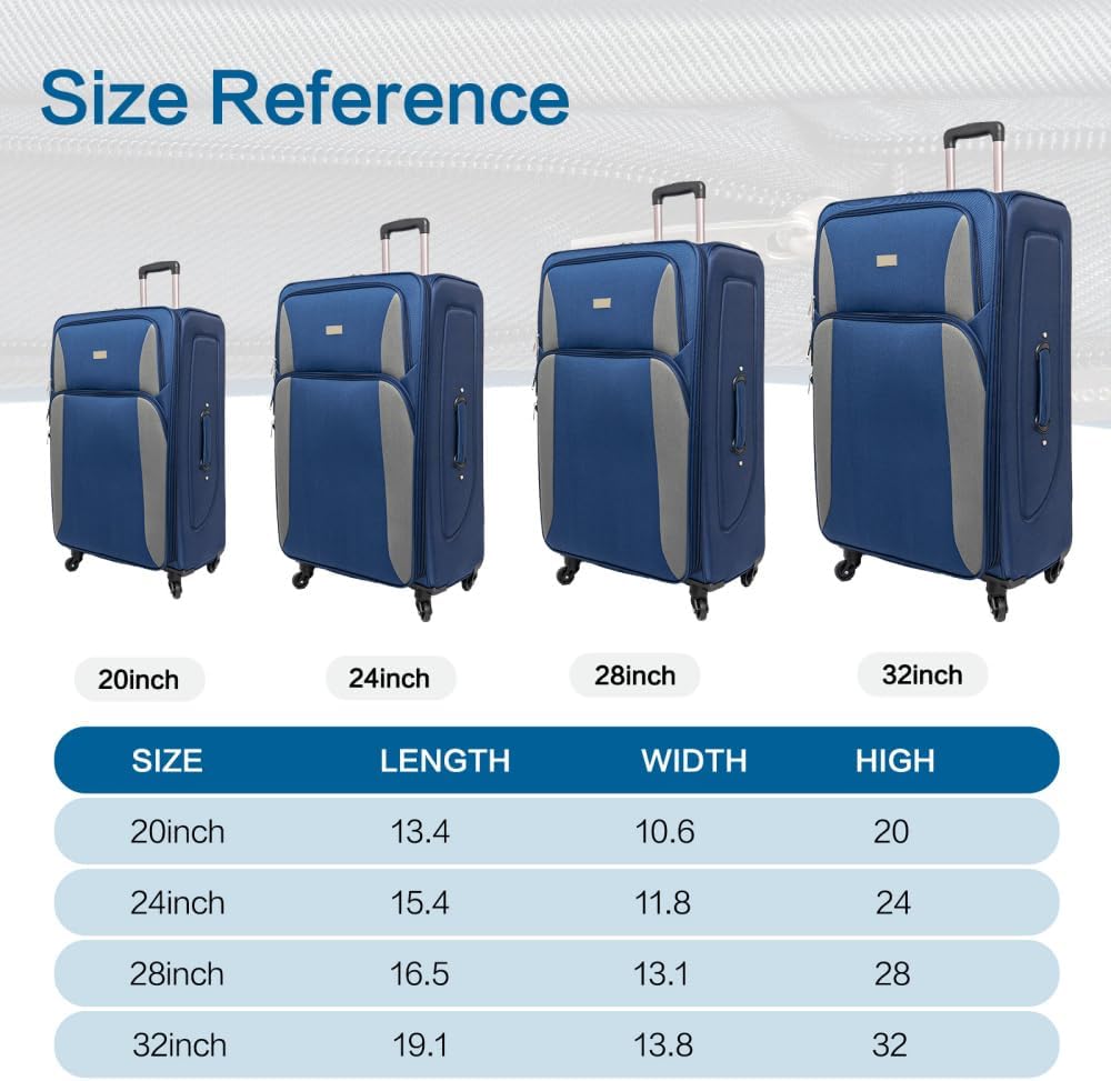 Lispin Luggage Set Softshell Expandable 4 Piece Suitcase with Wheels Softside Lightweight Travel Carry on Luggage (Navy Blue + Polyester)