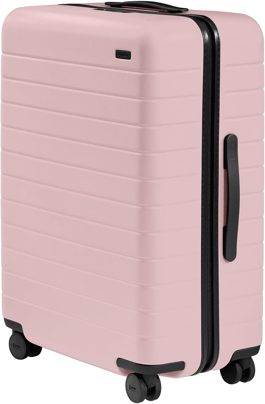 Away Medium Checked Luggage, Lightweight Hard Shell Suitcase with Spinner Wheels, Durable Rolling Luggage, TSA Lock, 26 Inch, Blush Pink