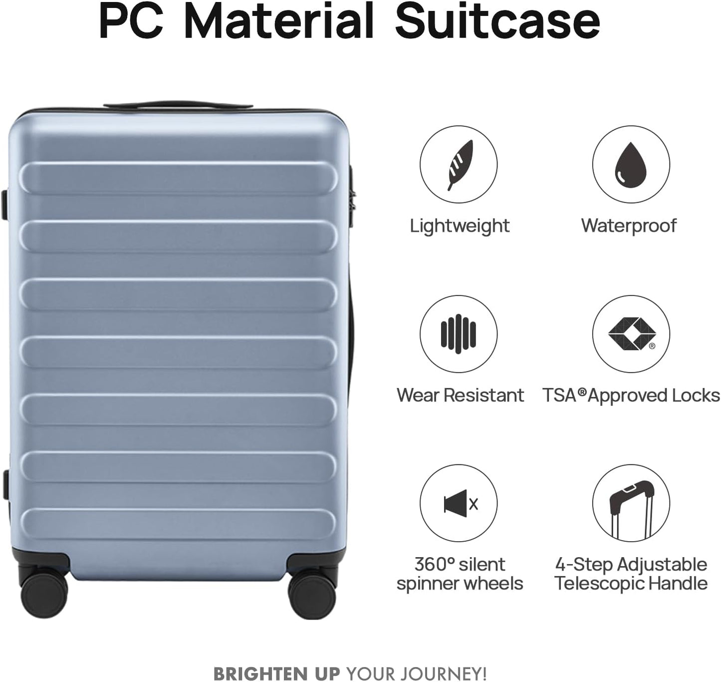 NINETYGO Large Checked Luggage 28 Inch, Checking In Luggage with Smooth Spinner Wheels, Lightweight, Hard Shell PC Suitcase, Lightweight Travel Luggage, TSA Approved (Shadow, Rhine Basic)