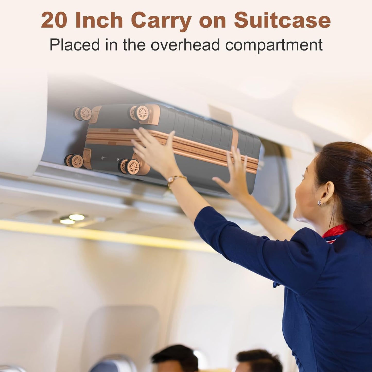 Kono Airline Approved Carry On Luggage 22x14x9 inches, with TSA Lock, 20 Inch Expandable Lightweight Hardshell Suitcase (Grey brown, Suitable for 1-3 Days of Travel)