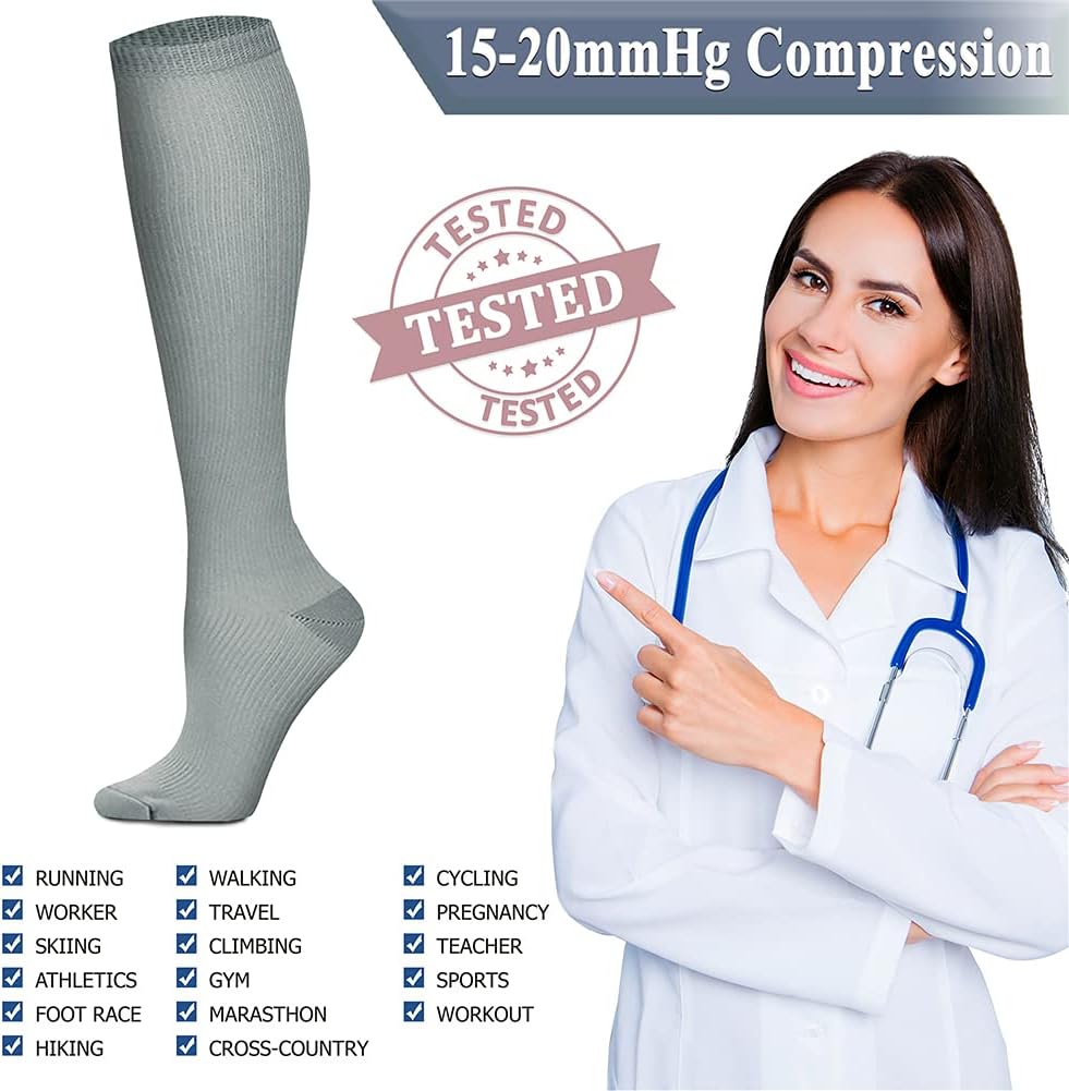 QUXIANG Copper Compression Socks for Women & Men Circulation (8 Pairs) - Best for Running Athletic Cycling - 15-20 mmHg